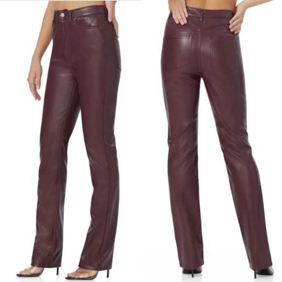 AFRM Pants - AFRM Women's Heston Port Royal Wine Faux Leather Straight Leg Pants Size 31 NWT